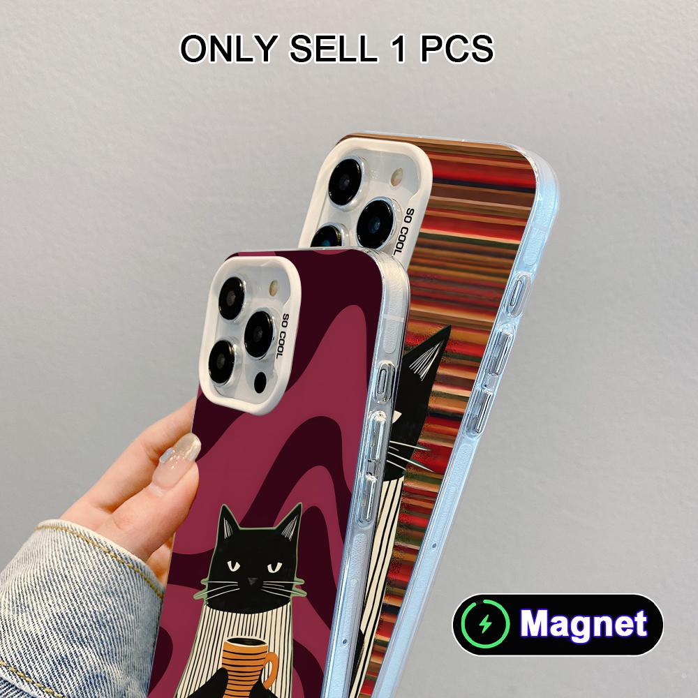 Cute Coffee Cat White Translucent MagSafe Mobile Phone Case for iPhone 17 16 15 14 13 12 11 X XR XS Air Pro Max Plus Cover