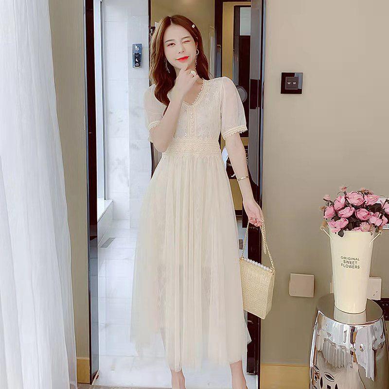 

Elegant Autumn Fairy Mesh Lace Dress - Gentle Forest Style Temperament L