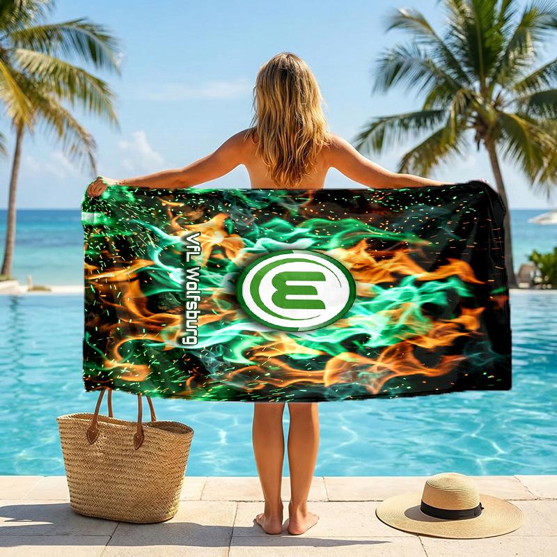 VfL Wolfsburg FC stampa Asciugamano da Spiaggia Quick Dry Microfibra Assorbente Portatile da Viaggio Asciugamano da Nuoto