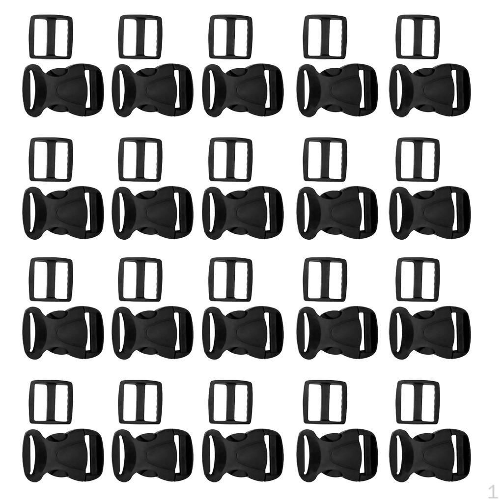 0.79''/1''/1.26'' Replacement Side Release Buckles + Sliders for Backpack Strap Pack of 40