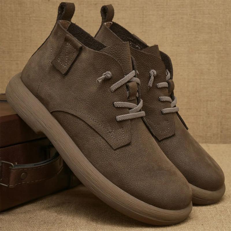 New Men s Cowhide Short Boots Winter Stretch Shoelace Ankle Boots Men s Leather Soft Bottom Vintage Workwear shoes Chelsea Boots 38