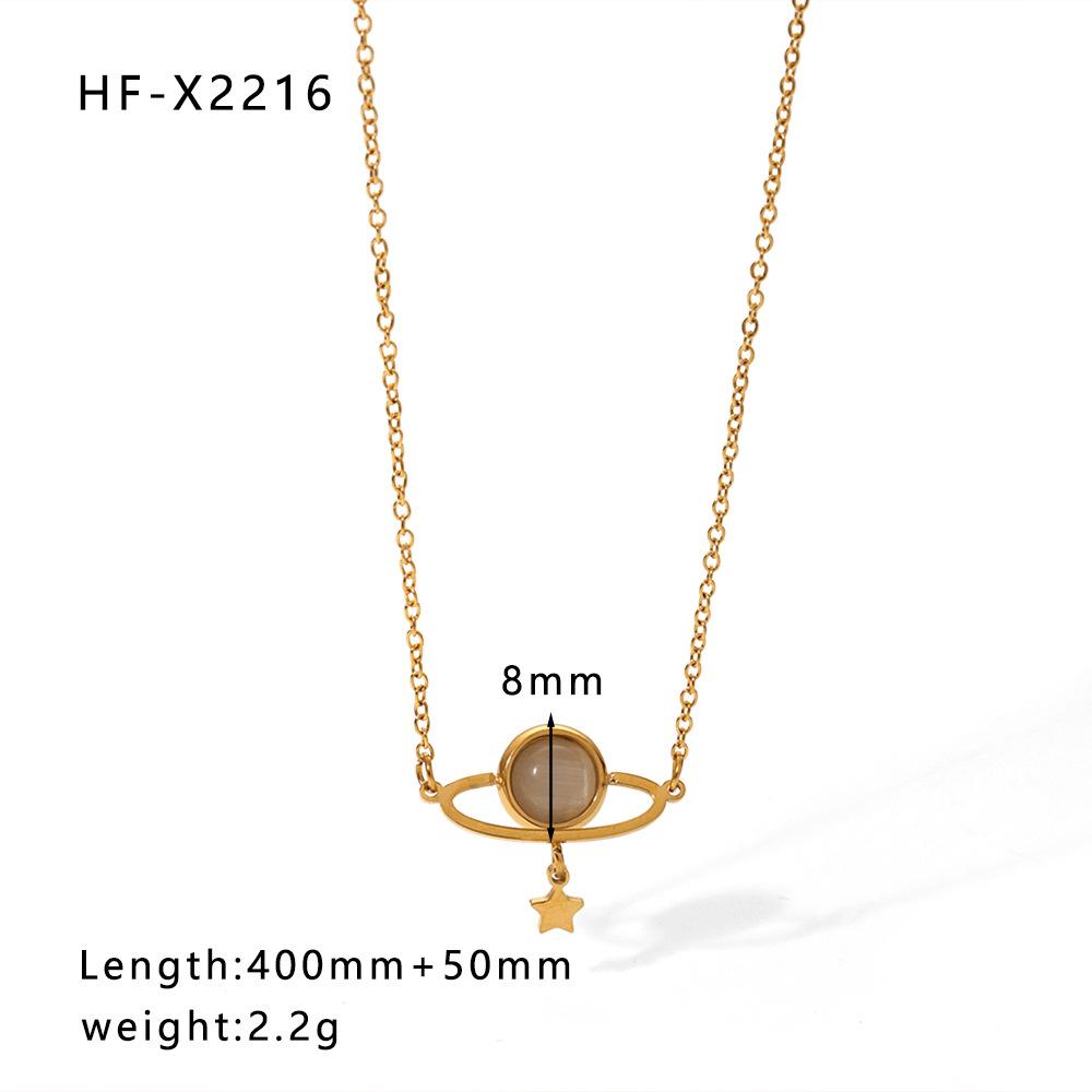 Stainless Steel Cat Eye Pendant Necklace For Women Gold Color Link Chain Neck Accessory