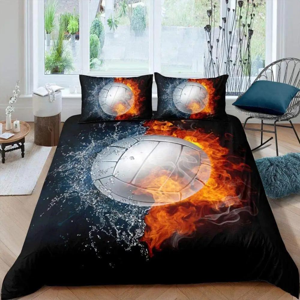 

Comforter Volleyball Microfiber Sports Ball Theme Fire And Water Blend Volleyball Twin Bedding Set Double Queen King Size Comforter (quilt)-EU Single(135*200cm)3pcs