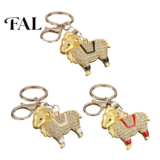 Durable Metal Keychain Zodiac with Rhinestones, Sheep Design Bag Pendant, Chinese New Year Lucky Goat Key Charm, Feng Shui Ornament for Car