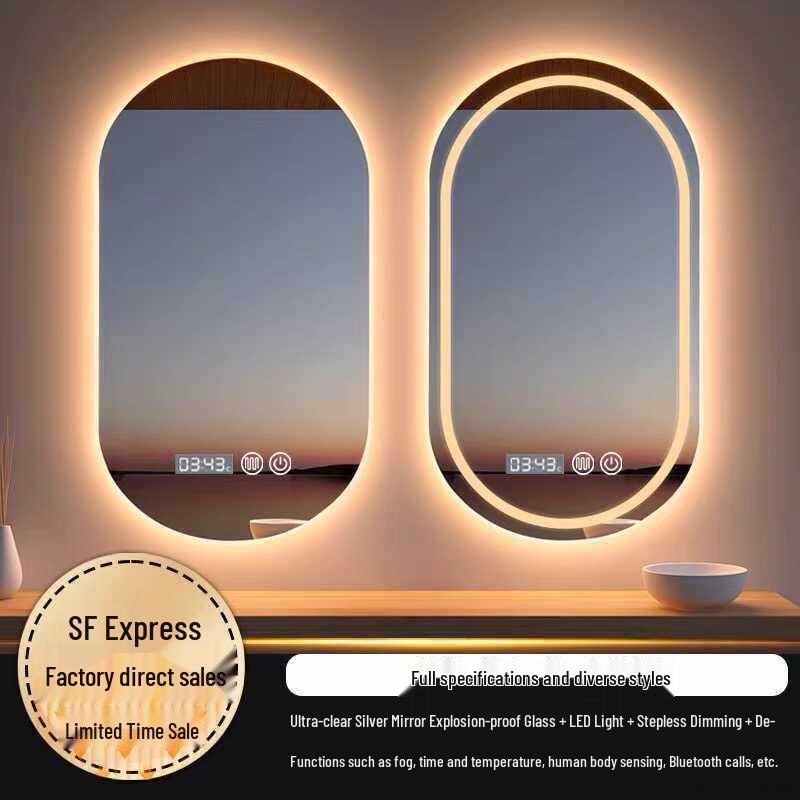 Oval LED Smart Vanity Mirror, Anti-Fog, Wall-Mounted for Bathroom Use.