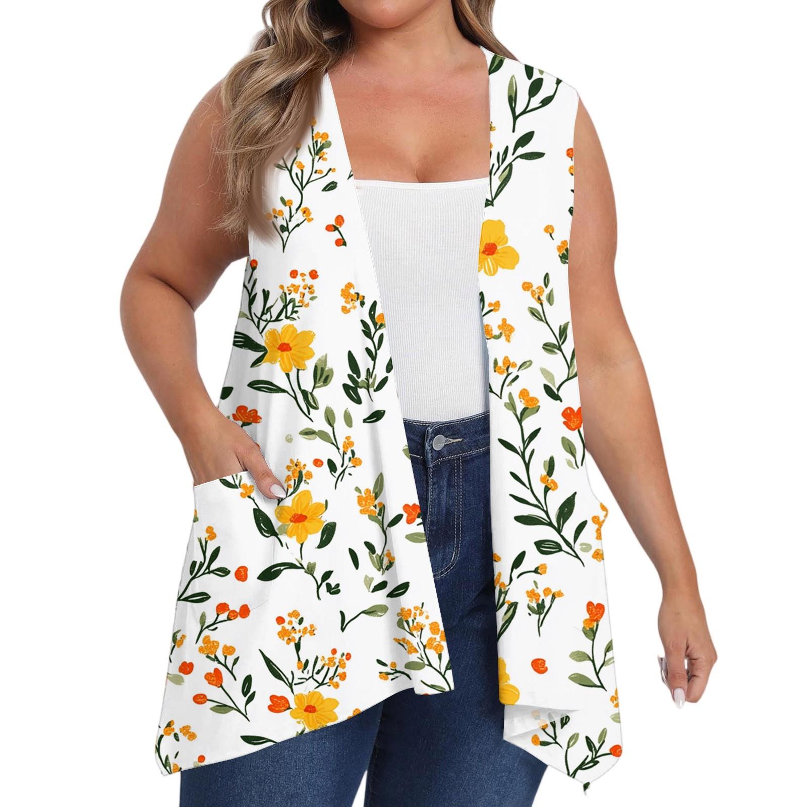 

Женский оверсайз свободный повседневный жилет без рукавов с принтом и карманом, кардиган-жакет XL жёлтый