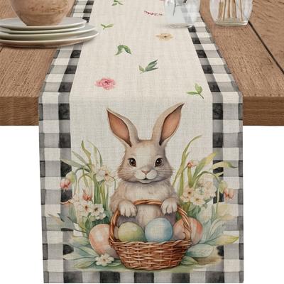 Watercolor Easter Bunny Table Runner Single Sided 2D Print Durable Table Mat Home Dining Room Kitchen Festive Decor Easter Gift