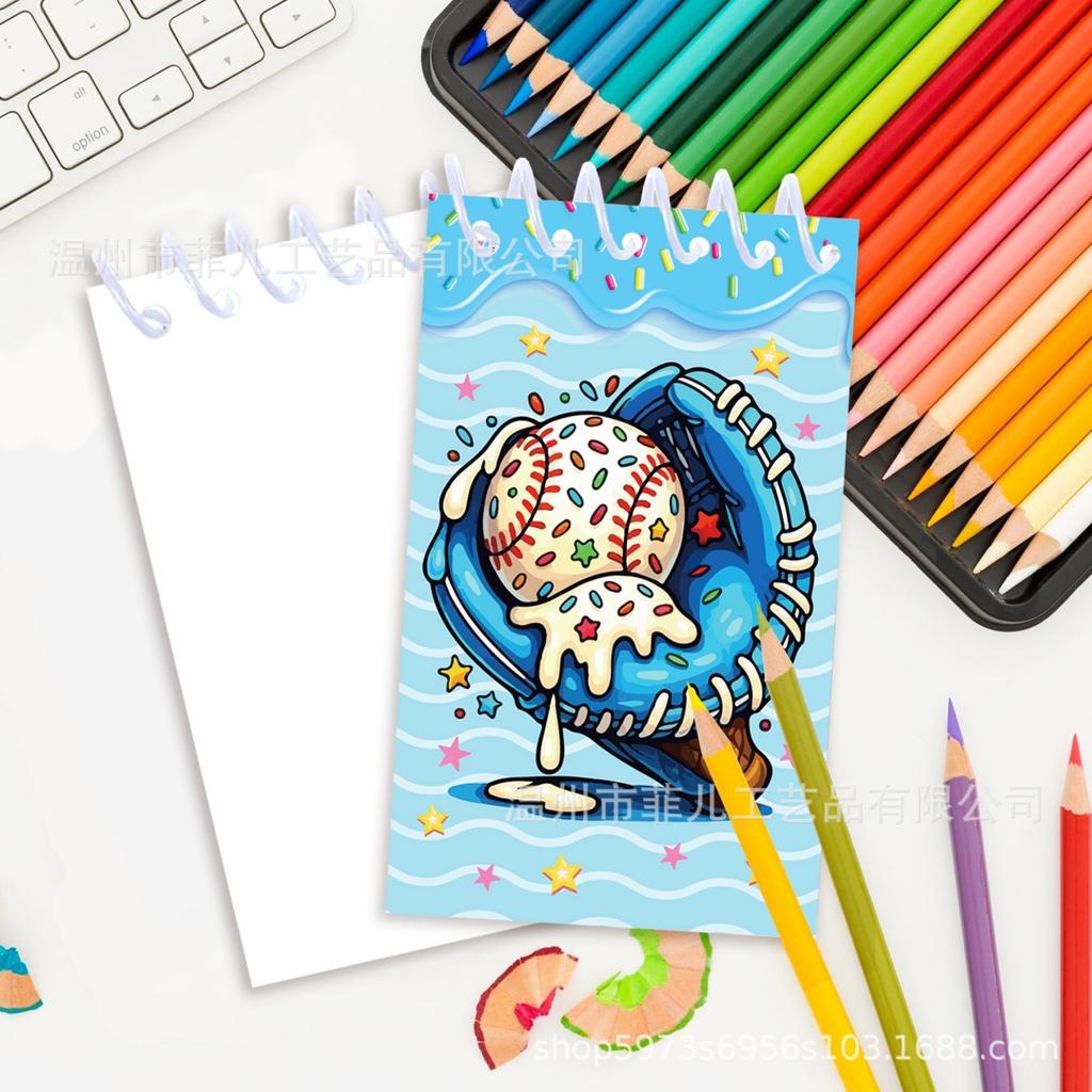 8pcs Baseball Spiral Notebook Ice Cream Mini Pocket Notepad Vertical Flip Journal for Students Kids Gift