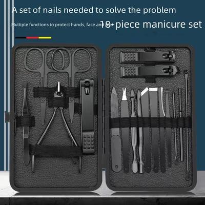 18-Piece Portable Black Stainless Steel Nail Clipper Set