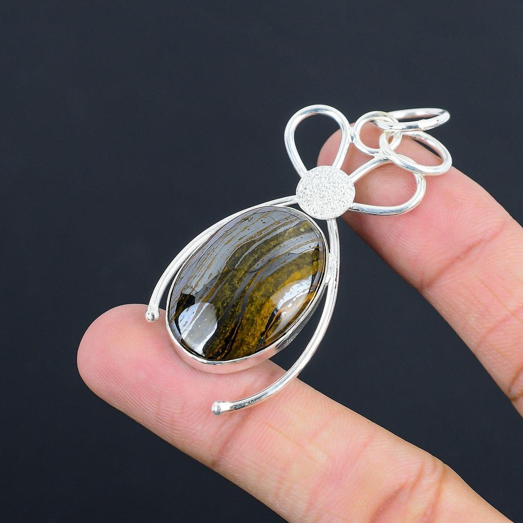 Easter Sale Sterling Silver Iron Tiger Eye Gemstone Engagement Pendant Jewelry