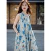 MOKANA Fashion Elegant Printed Sleeveless Mid-Length Ink Wash Dress