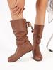 Fashion 2024 Autumn Fashion Solid Slip on Shoes Ladies High Boot Women Shoes New Pleated Wedge Long Boots Round Toe Women Leather Boots