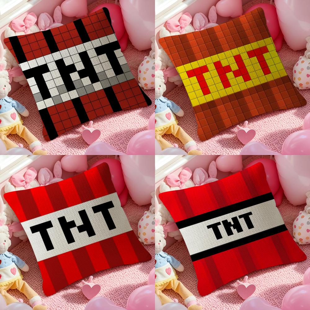 Game T-Tnt Block Explosion Pillow Case Natural Linen Organic Fabric Double-Sided Printing Sofa Home Decor Gift Cushion Cover