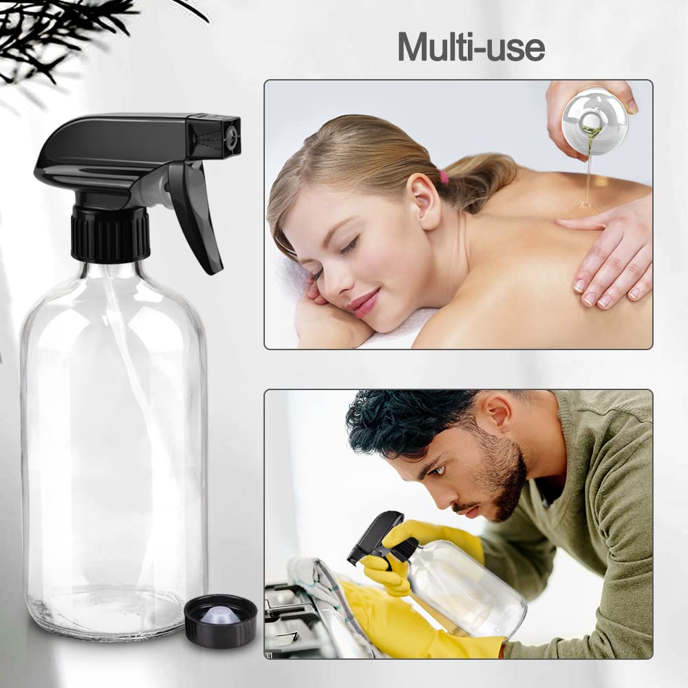 4 Glass Spray Bottles, 16oz Clear Glass Spray Bottles  Adjustable Nozzle, Reusable Containers for Cleaning, For Cleaning