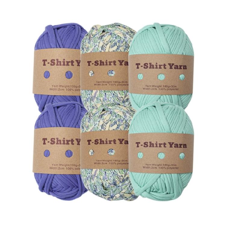 Vibrant T-Shirt Yarn Pack - 6 Rolls of Colorful Polyester Strips for DIY Knitting, Weaving and Sewing Projects