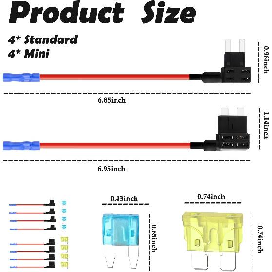 8 Set Car Fuse Tap Kit with 8 Blade Fuses,Fuse Taps Automotive 12V Includes 2 Types of Standard & Mini Fuses Tap for Avoiding Short