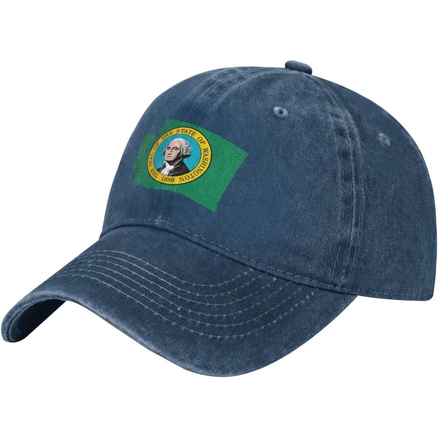 

Washington State Seal Baseball Cap Distressed Cotton Adjustable Vintage Dad Hat for Unisex Can Be Adjusted темно-синий