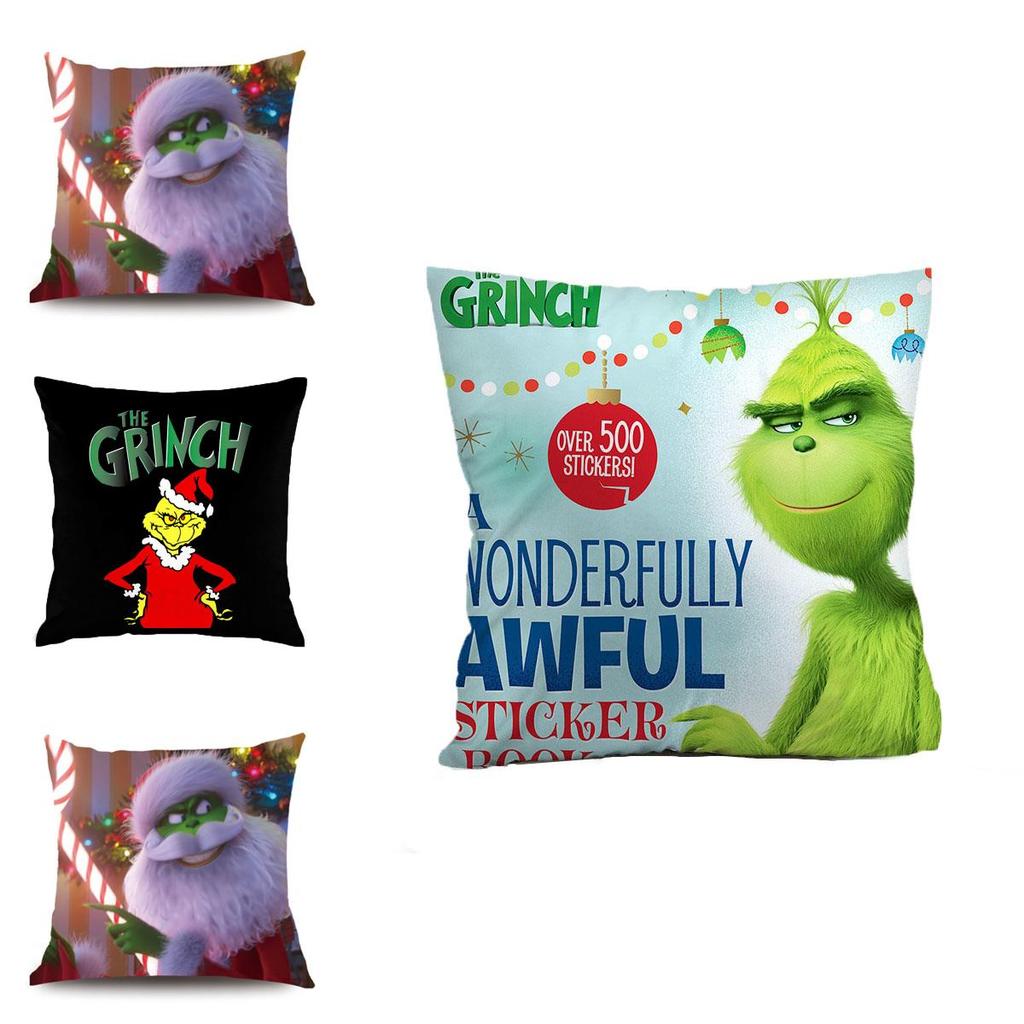 Einzigartiger Grinch-Muster Weihnachtskissenbezug aus luxuriös weichem Pfirsichhautstoff für Wohnstil