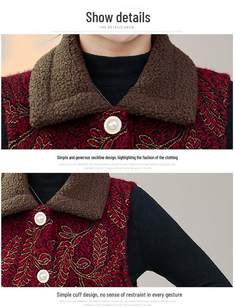 Women's Fleece-Lined Shawl Vest - Winter Wool, Mid-Aged & Elderly Style