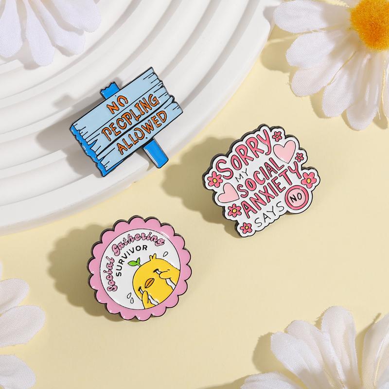Social Introvert Quote Enamel Pins Sorry My Social Anxiety Says No Social Satheving Survivor Brooches Lapel Badge Jewelry Gifts