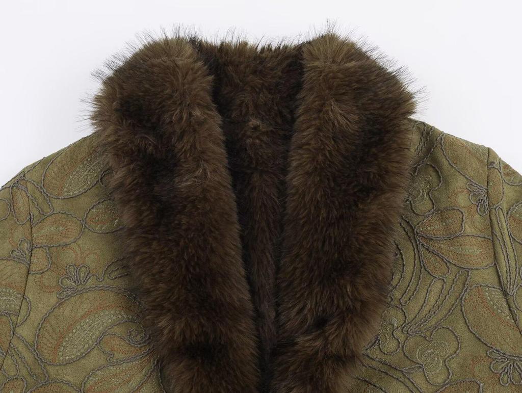 European and American Women's Fashion: Embroidered Double-Sided Faux Fur Coat