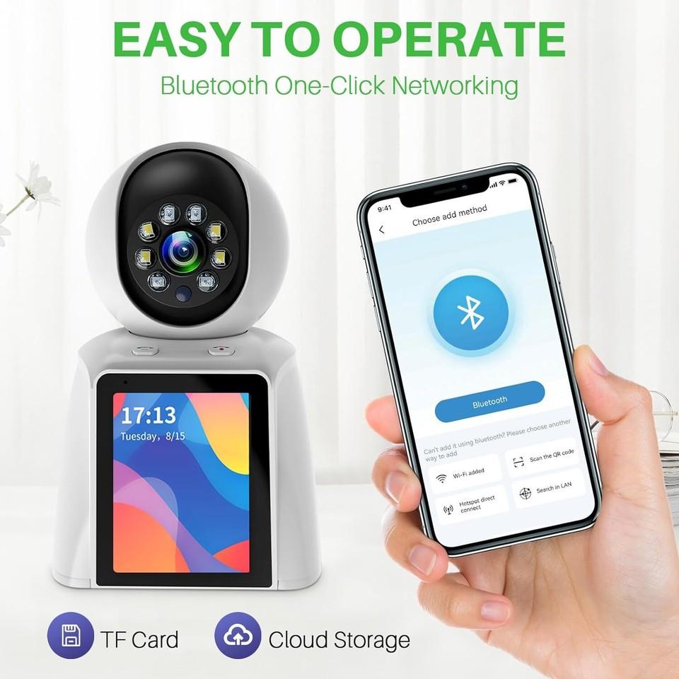 3MP WiFi Indoor Surveillance Camera with 2.8-inch Screen 2K 360° Two-Way Audio