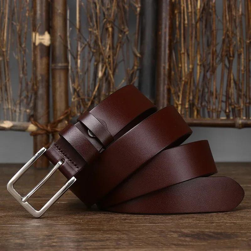 3.3CM Pure Cowhide Genuine Leather for Men's High Quality Jeans Pin Buckle Business Belts Cowboy Waistband Male Fashion Designer