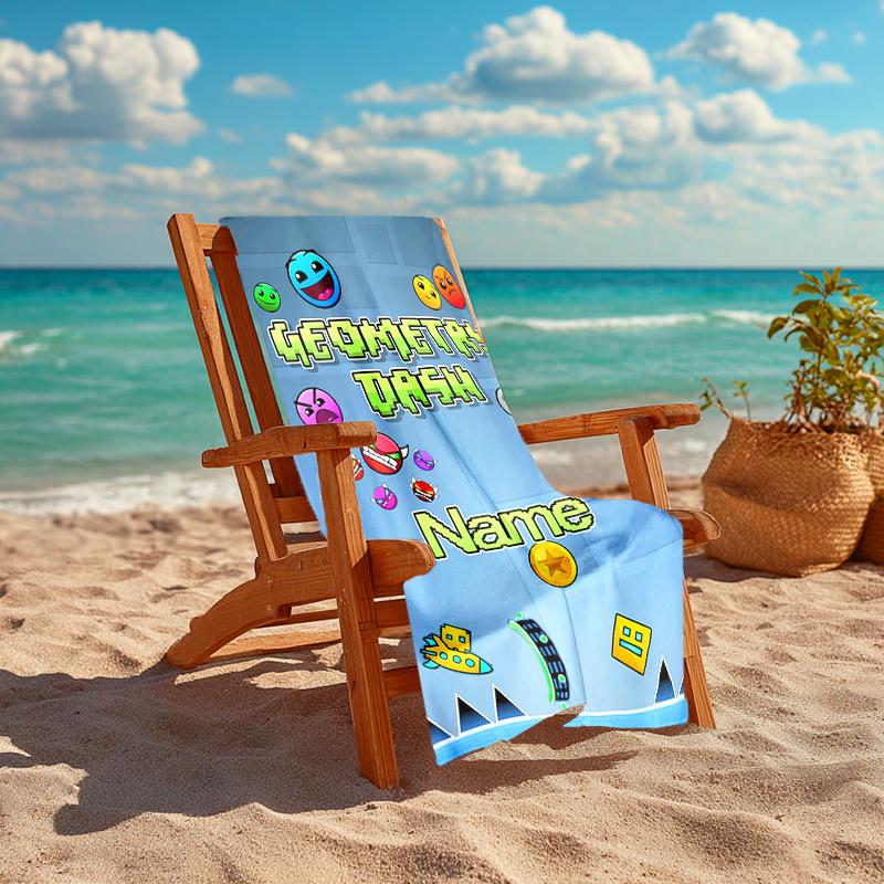 Personalized Customized Proof Beach Towel with Geometry Dash Pattern - Soft, Absorbent,quick-drying,perfect Swimming,camping&bathing