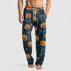 Pánské pletené ležérní kalhoty s kapsami a halloweenským potiskem, pyžamové kalhoty