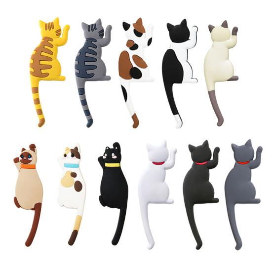 Fridge Sticker with Hook High Toughness 3D Realistic Cartoon Cat Design Refrigerator Sticker Decorative Fridge Accessory