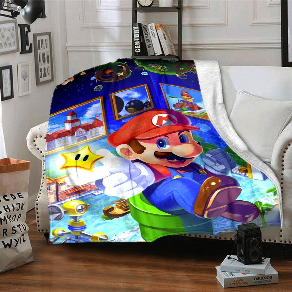 Mario Space Adventure Flannel Blanket Super Soft Warm Cozy Blanket For Sofa Bed Office Travel Allseason Home Decor Gift