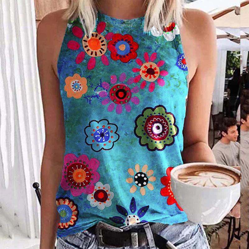

Женская футболка без рукавов с 3D цветочным принтом, уличная одежда Y2K, топ с круглым вырезом, жилет с открытыми плечами, футболка без рукавов 2XL