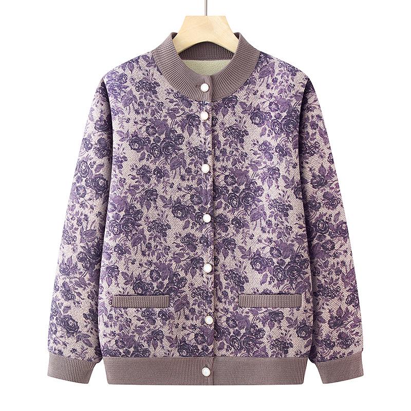 

Stylish Versatile Cardigan for Middle-Aged & Elderly Women - Warm, Fashionable, Plus Velvet 3XL фіолетовий