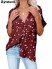 Summer Women's Clothing New Star Printed V-Neck Ruffled Batwing Short Sleeve