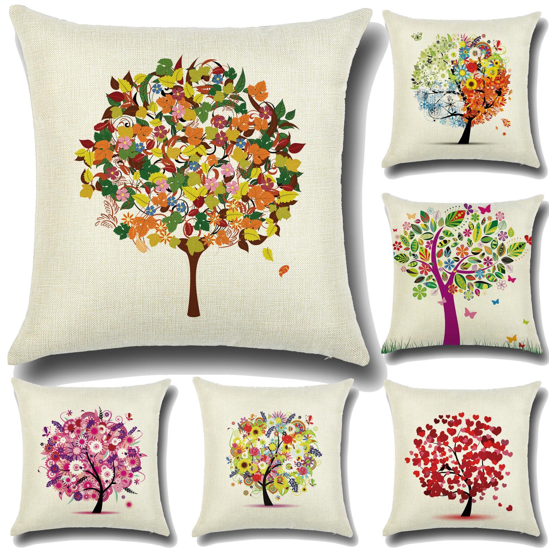 

Fashionable Pillows Pastoral Fresh Cartoon Flower Tree Pattern Pillow Creative Home Pillow Case Does Not Include Core 45*45cm