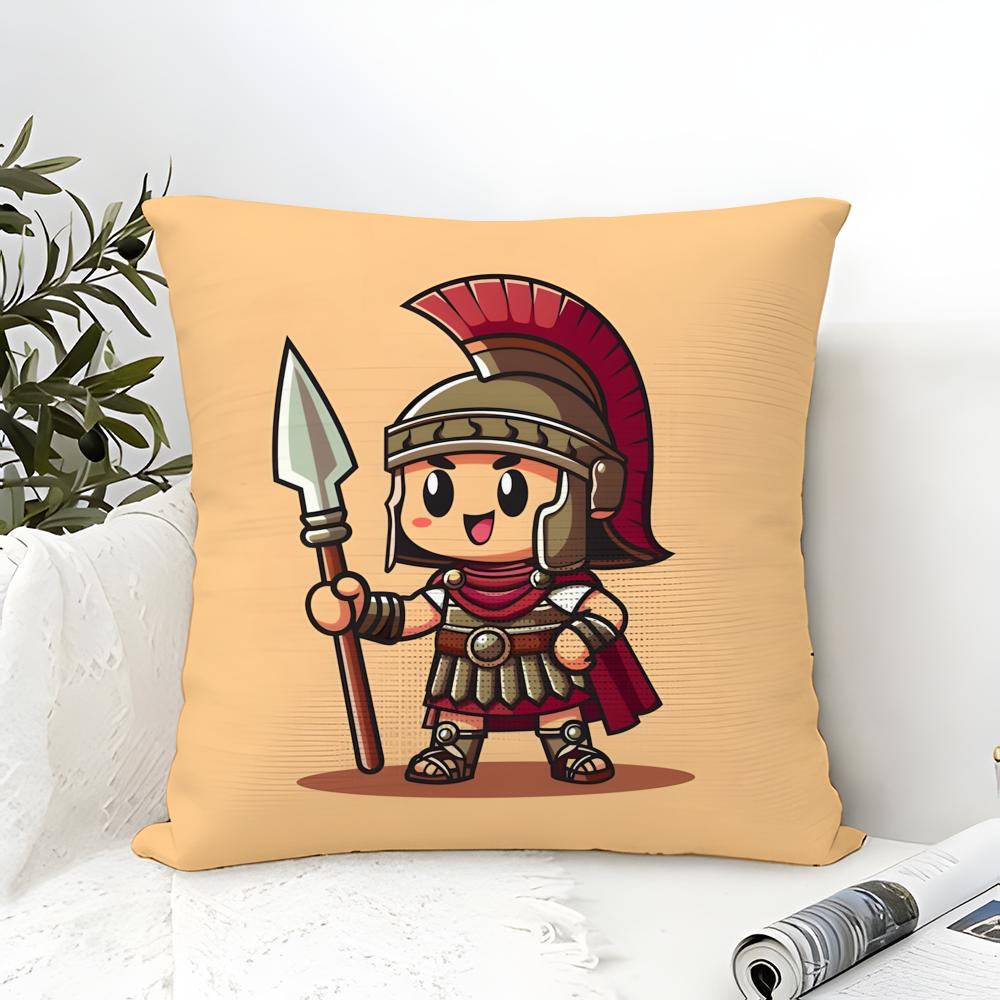 Cute Cartoon Warriors Brave Spartans 2 Pillow Case Linen Pillow Case Sofa Home Decor Cushion Cover Cushion Cove
