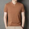 Korean Style Men's Casual and Fashionable One Button V-neck Solid Color Short Sleeved T-shirt Summer Versatile Top