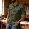 Men's Short Sleeve Button Down Shirt Collar Loose Fit Work Shirt with Pockets Color Casual Everyday Wear