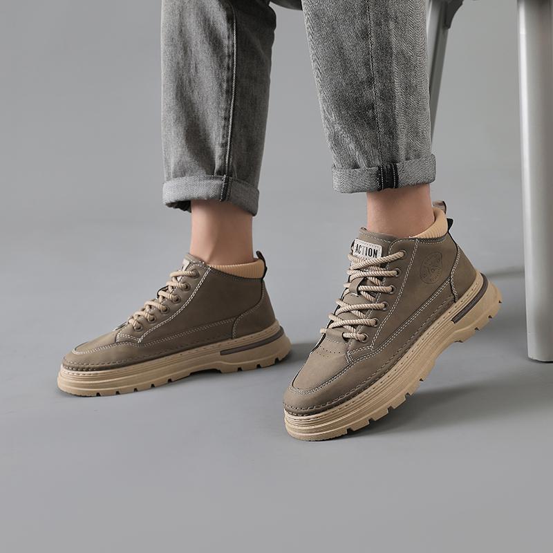 Men’s Black Boots Hiking Shoes Casual Sport Shoes Outdoor Khaki High Top Walking Shoes Plus Size