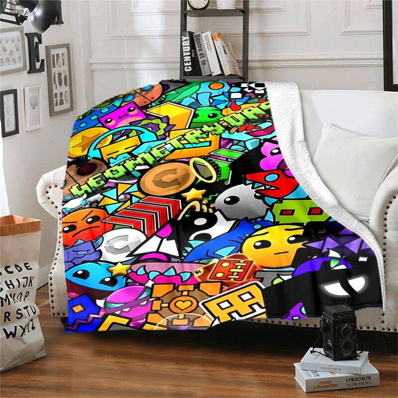 1pz Coperta Stampa Geometry Dash, Coperta Leggera per Divano, Letto - Morbida e Calda, Regalo per Tutte le Stagioni come Natale, Halloween