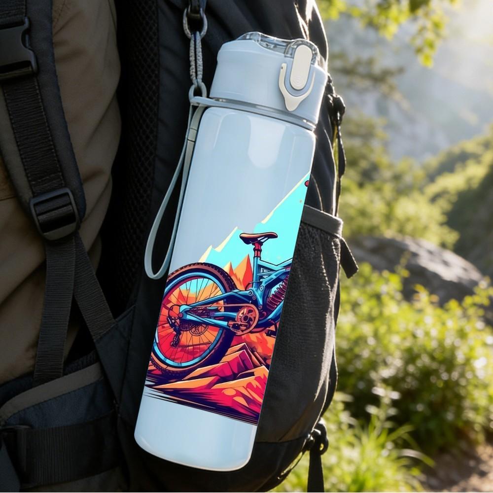 1PC Mountain Bicycle Outdoor Cycling Print 750ml Color Plastic Sports Water Bottle Leakproof Flip Straw Lid Suitable for Sports Office Home Use