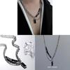 Black Zircon Ice Crack Pendant Necklace For Men With Titanium Steel Chain And Geometric Design