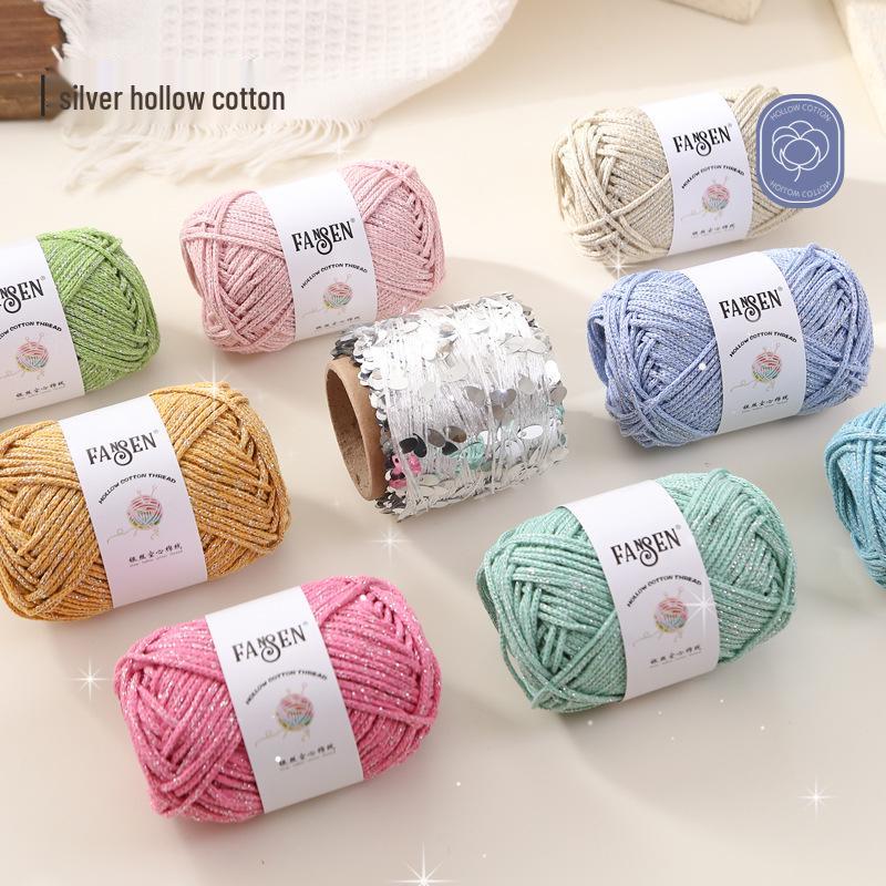 Silver Flash Hollow Cotton Yarn Ball Kit for Hand Knitting & Crochet - Includes Yarn, Hook, and Instructions for DIY Scarf and Sweater Projects