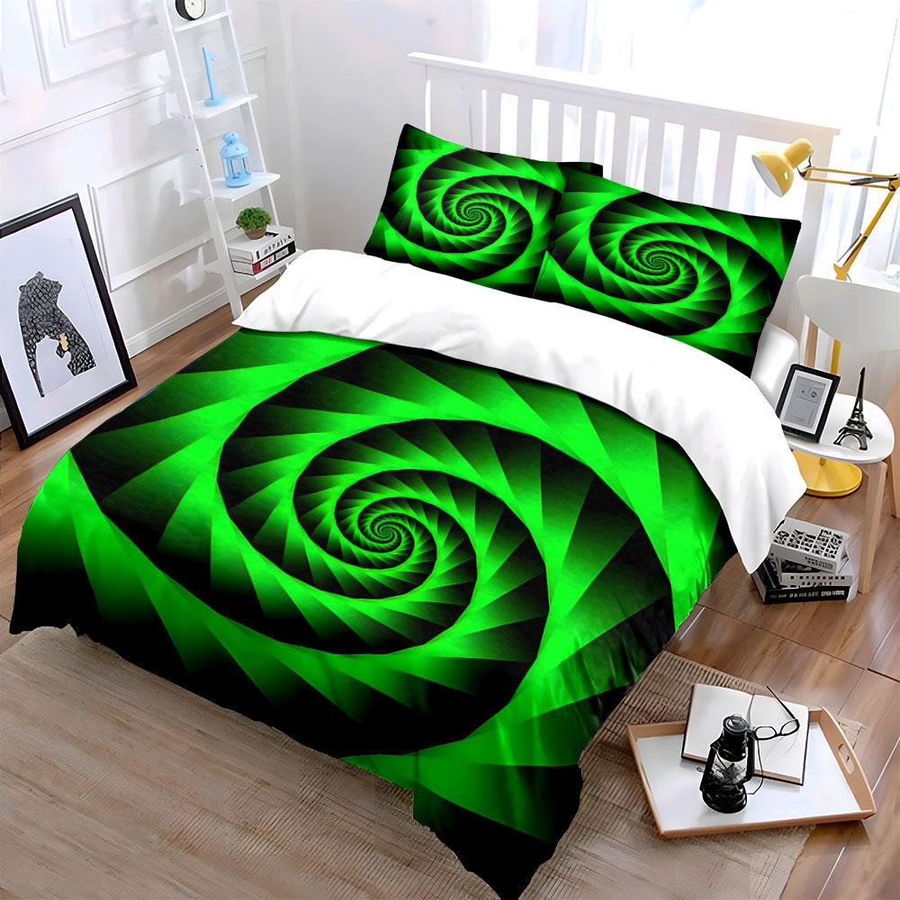 Elegant Green Spiral Design Set Exquisite Three-Piece Bedding Set Gift For Kids And Adults