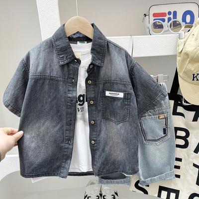 Chemise en jean à manches courtes d'été pour garçons, couleur unie, veste douce et élégante