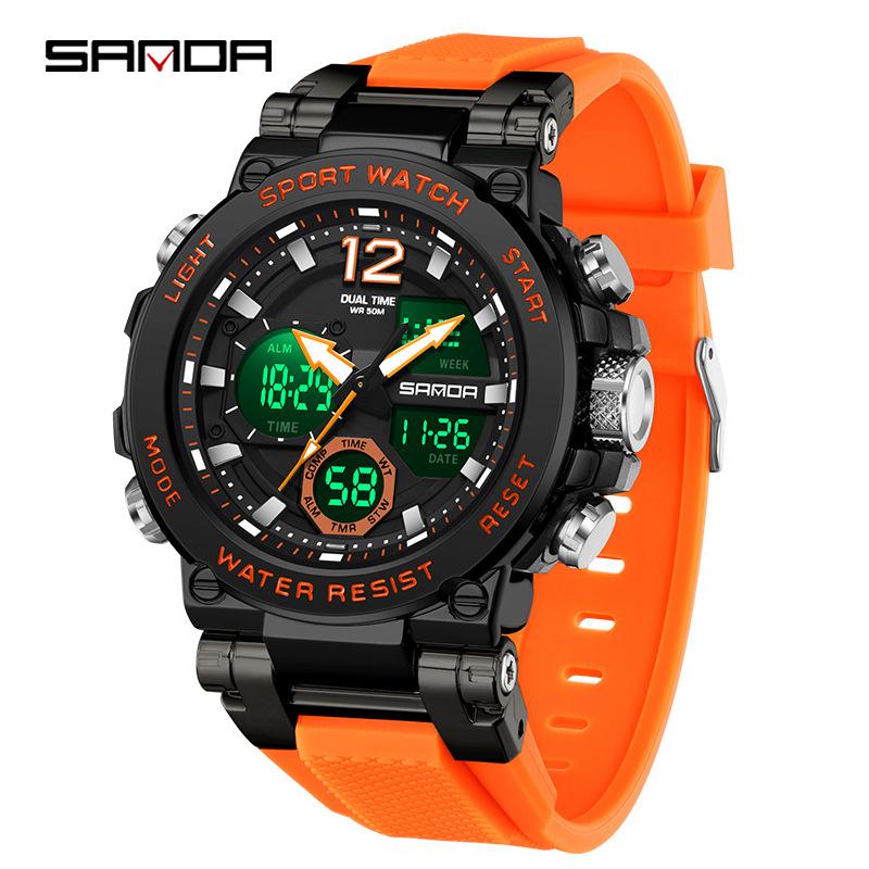 SANDA Watch Cool Trend Multifunctional Sports Waterproof Dual Display Electronic Watch