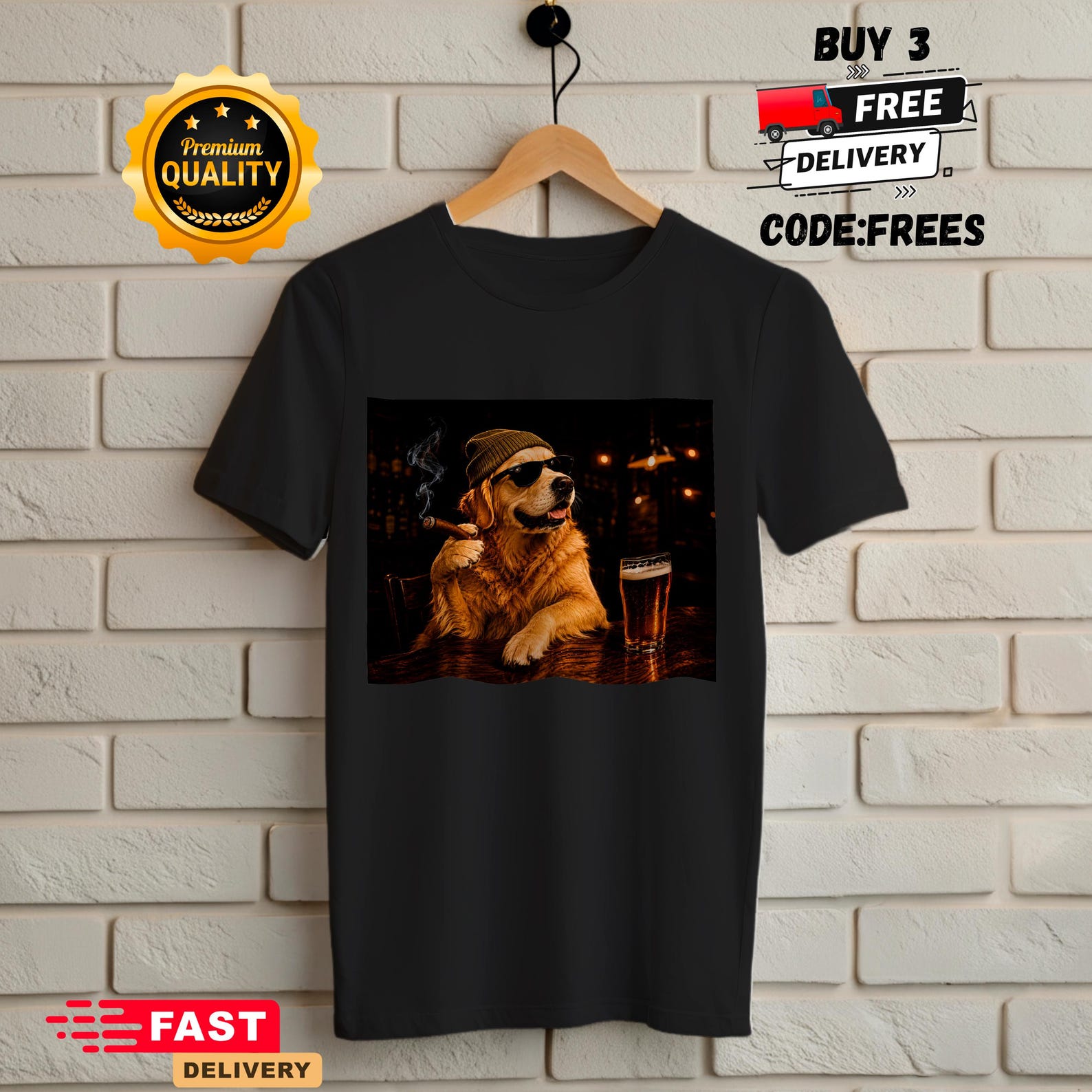 Golden Retriever Drinking Beer Graphic T-Shirt, Sarcastic Dog Meme Shirt, Golden Retriever Lovers Gift, Retriever Mom Dad Shirt,Stupid Shirt XL