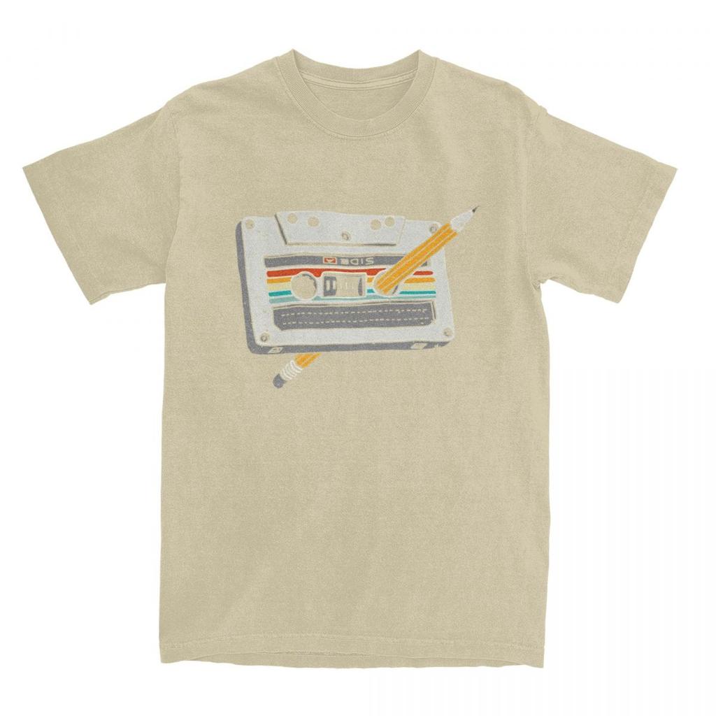 Cinta de Cassette de los 80 Lápiz Retro de los 80 Camiseta para Hombre Algodón Puro Camiseta Vintage Cuello Redondo Camisetas Manga Corta Ropa Talla Grande