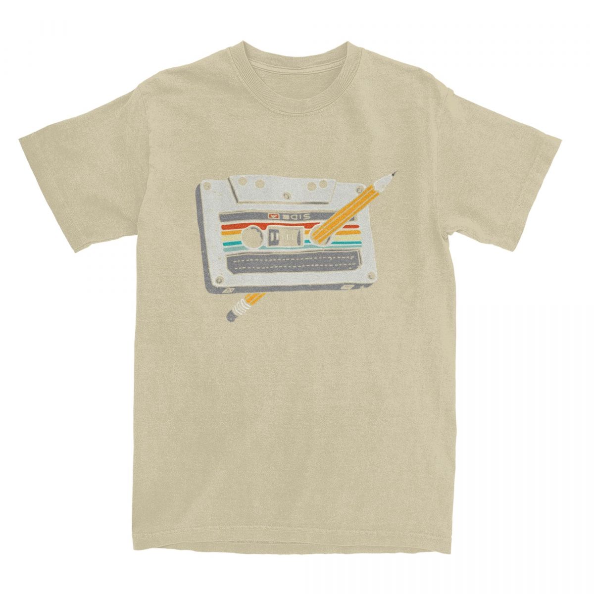 

80-е кассета карандаш 1980-е ретро футболка мужская чистый хлопок винтажная футболка с круглым вырезом футболки короткий рукав одежда большой размер XXXXXL хаки