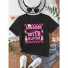 European sizes Girls' SUNSHINE MIXED WITH A LITTLE HURRICANE Cute Round Face Hand Sign Print Sweet Creative Girls' Short Sleeve T-Shirt